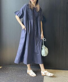 COMME CA ISM / コムサイズム ミニ丈・ひざ丈ワンピース | インド綿　スモッキング　シャツワンピース