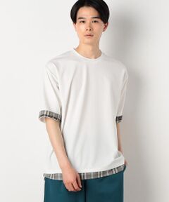 ポリエステル レーヨン リネンチェック コンビデザインＴシャツ