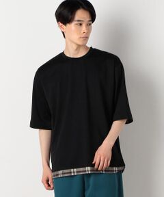 ポリエステル レーヨン リネンチェック コンビデザインＴシャツ