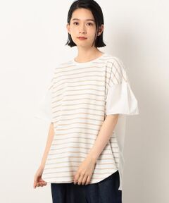 ボーダー　異素材ドッキング　バック　フレアＴシャツ