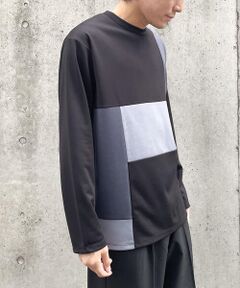 パッチワーク クルーネック ロングスリーブ Ｔシャツ