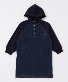 COMME CA ISM / コムサイズム ロング・マキシ丈ワンピース | デニム×ジャージー素材　パーカーワンピース