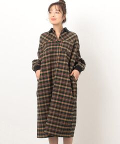 COMME CA ISM / コムサイズム ミニ丈・ひざ丈ワンピース | 先染め起毛チェックシャツワンピース