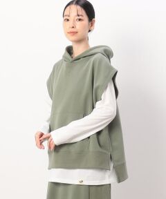 【セットアイテム】裏毛スウェットフーディベスト＋長袖Tシャツ/セットアップ対応