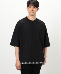 オンブレチェック 布帛コンビＴシャツ