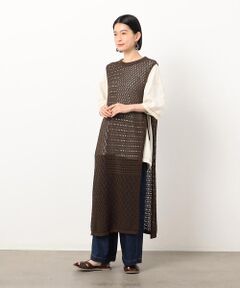 COMME CA ISM / コムサイズム ベスト | 麻タッチ透かし柄　ロングジレ