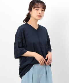 シアーボーダー　ＶネックＴシャツ