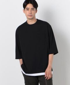 ７分袖 フェイクレイヤード クルーネックＴシャツ