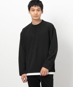 タテ畝ストレッチポンチ フェイクレイヤード クルーネックＴシャツ （長袖）