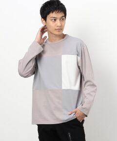 カラーブロック パッチワーク クルーネックＴシャツ（長袖）