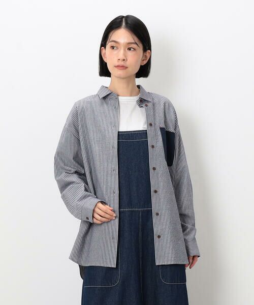 COMME CA ISM/コムサイズム Wストライプシャツ ネイビー F COMME CA ISM/コムサイズム Wストライプシャツ ネイビー F