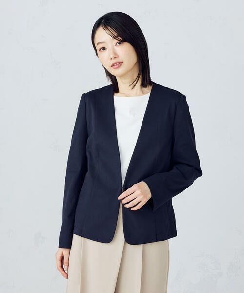 COMME CA ISM/コムサイズム ポリエステル鹿の子ノーカラージャケット ネイビー XL COMME CA ISM/コムサイズム ポリエステル鹿の子ノーカラージャケット ネイビー XL