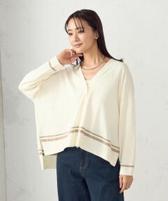 COMME CA ISM / コムサイズム カーディガン・ボレロ | 配色ライン ワイドカーディガン