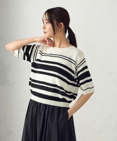 COMME CA ISM / コムサイズム ニット・セーター | ランダムボーダー５分袖ニット