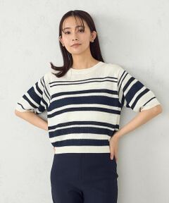 COMME CA ISM / コムサイズム ニット・セーター | ランダムボーダー５分袖ニット