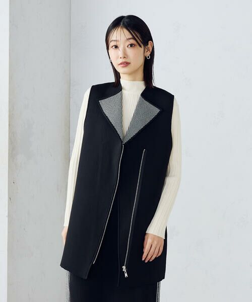COMME CA ISM/コムサイズム 【セットアップ対応】ダブルフェイスシリーズ ジップデザイン ニットジレ ブラック F COMME CA ISM/コムサイズム 【セットアップ対応】ダブルフェイスシリーズ ジップデザイン ニットジレ ブラック F