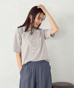 COMME CA ISM / コムサイズム カットソー | パールネックレスプリント　トロンプルイユＴシャツ