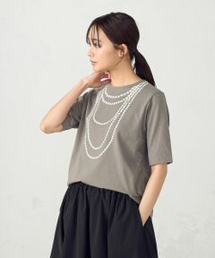 COMME CA ISM / コムサイズム カットソー | パールネックレスプリント　トロンプルイユＴシャツ