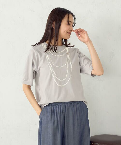 COMME CA ISM / コムサイズム カットソー | パールネックレスプリント　トロンプルイユＴシャツ | 詳細3