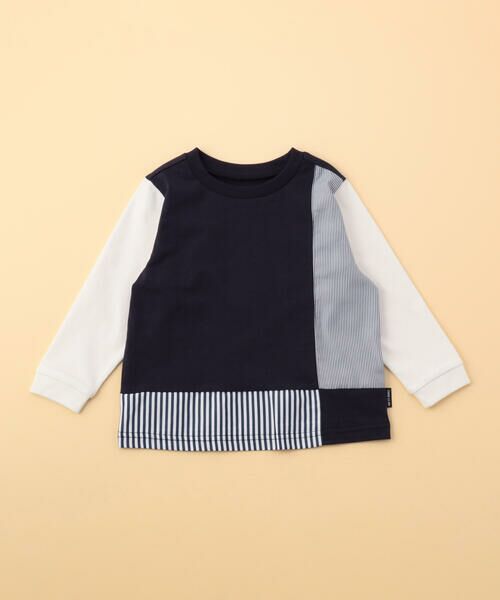 COMME CA ISM/コムサイズム ストライプコンビデザイン 長袖Tシャツ(ベビーサイズ) ネイビー 80〜90cm COMME CA ISM/コムサイズム ストライプコンビデザイン 長袖Tシャツ(ベビーサイズ) ネイビー 80〜90cm