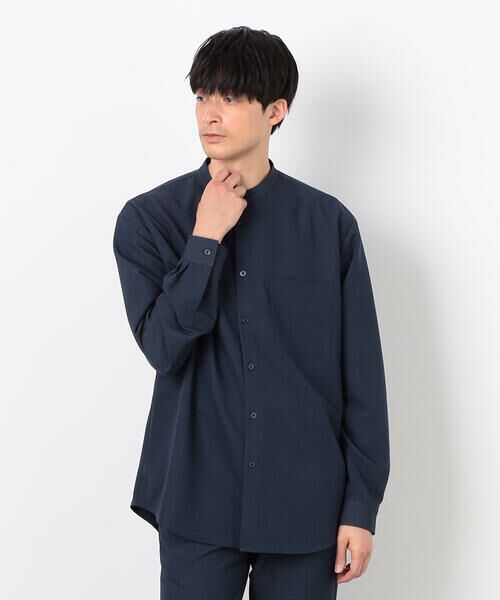 COMME CA ISM/コムサイズム ウールライク バンドカラー シャツ ネイビー S COMME CA ISM/コムサイズム ウールライク バンドカラー シャツ ネイビー S