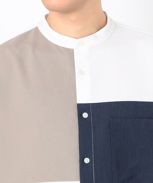 COMME CA ISM / コムサイズム シャツ・ブラウス | ウールライク ブロッキング バンドカラー シャツ | 詳細7