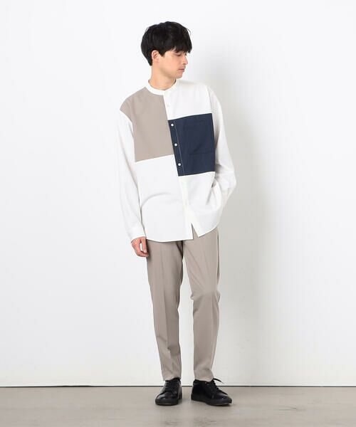 COMME CA ISM / コムサイズム シャツ・ブラウス | ウールライク ブロッキング バンドカラー シャツ | 詳細2