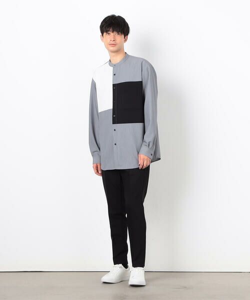 COMME CA ISM / コムサイズム シャツ・ブラウス | ウールライク ブロッキング バンドカラー シャツ | 詳細13