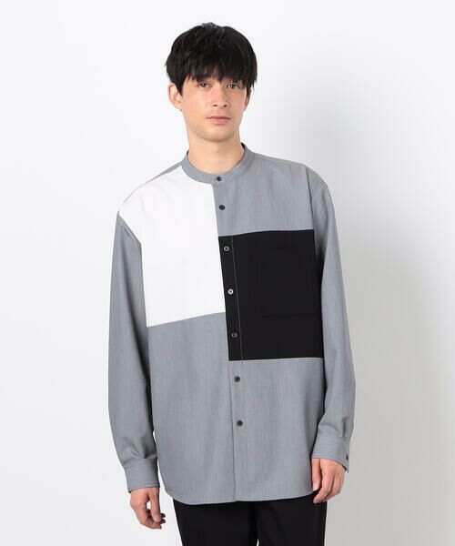 COMME CA ISM / コムサイズム シャツ・ブラウス | ウールライク ブロッキング バンドカラー シャツ | 詳細14