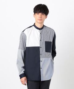 COMME CA ISM / コムサイズム シャツ・ブラウス | ストライプ コンビ バンドカラー シャツ
