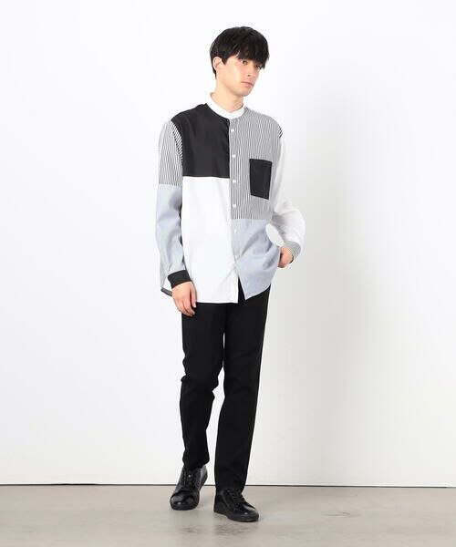 COMME CA ISM / コムサイズム シャツ・ブラウス | ストライプ コンビ バンドカラー シャツ | 詳細1