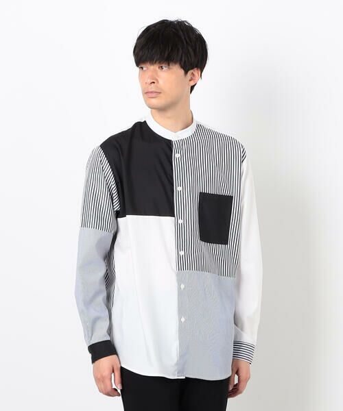 COMME CA ISM / コムサイズム シャツ・ブラウス | ストライプ コンビ バンドカラー シャツ | 詳細3