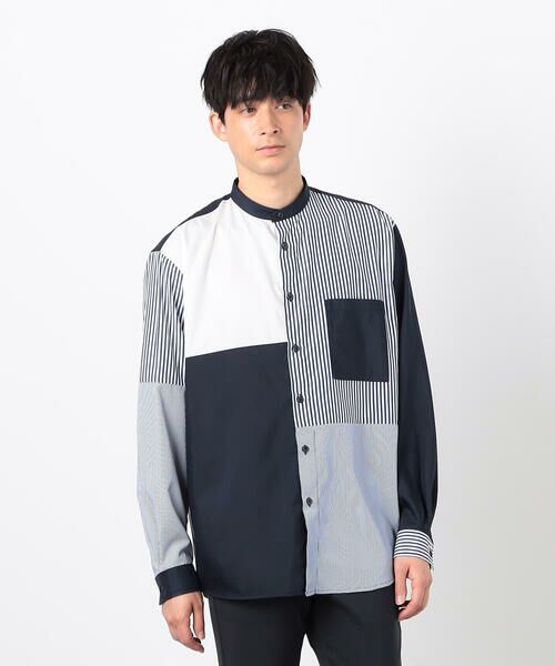 COMME CA ISM / コムサイズム シャツ・ブラウス | ストライプ コンビ バンドカラー シャツ | 詳細7