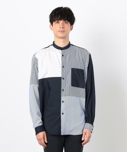 COMME CA ISM / コムサイズム シャツ・ブラウス | ストライプ コンビ バンドカラー シャツ | 詳細8