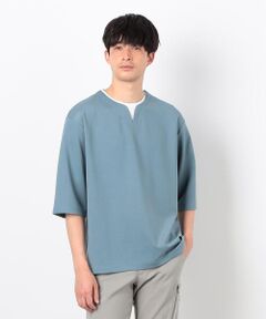 COMME CA ISM / コムサイズム Tシャツ | フェイクレイヤード キーネックＴシャツ 七分袖