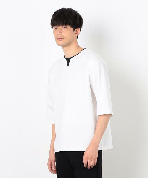 COMME CA ISM/コムサイズム フェイクレイヤード キーネックTシャツ 七分袖 ホワイト L COMME CA ISM/コムサイズム フェイクレイヤード キーネックTシャツ 七分袖 ホワイト L