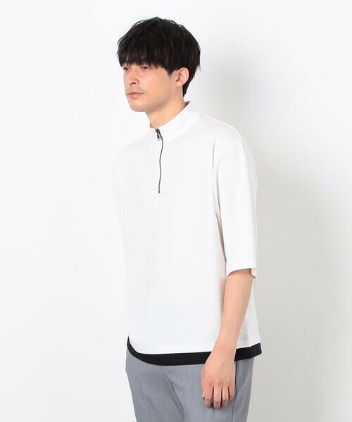 COMME CA ISM/コムサイズム 七分袖 フェイクレイヤード ハーフジップTシャツ ホワイト XL COMME CA ISM/コムサイズム 七分袖 フェイクレイヤード ハーフジップTシャツ ホワイト XL