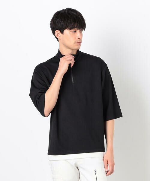 COMME CA ISM/コムサイズム 七分袖 フェイクレイヤード ハーフジップTシャツ ブラック XL COMME CA ISM/コムサイズム 七分袖 フェイクレイヤード ハーフジップTシャツ ブラック XL