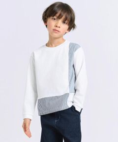 COMME CA ISM / コムサイズム Tシャツ | ストライプコンビデザイン 長袖Ｔシャツ