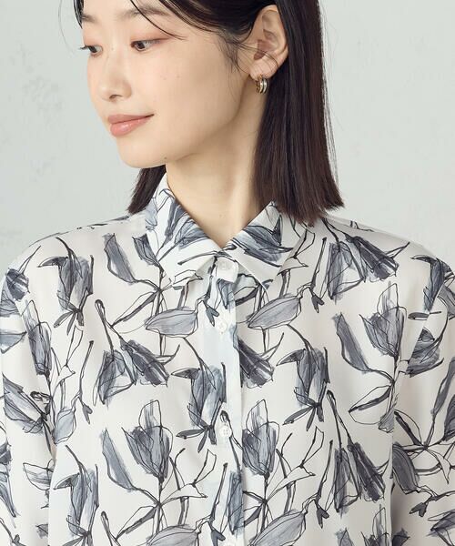 COMME CA ISM / コムサイズム シャツ・ブラウス | ポリエステルデシン フラワープリント クロップドシャツ | 詳細7