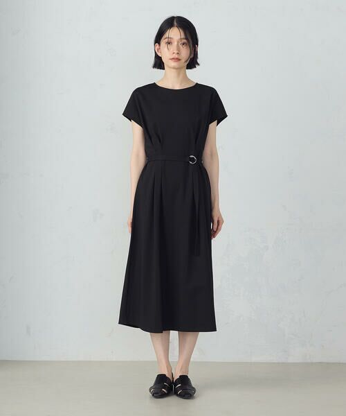 COMME CA ISM / コムサイズム ドレス | 【接触冷感・防汚機能】ベルト付　フレンチスリーブ　タック　ワンピース　 | 詳細4