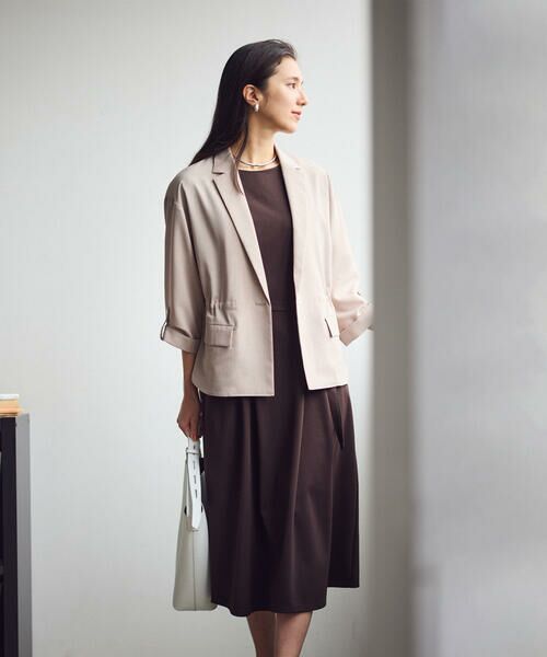 COMME CA ISM / コムサイズム ドレス | 【接触冷感・防汚機能】ベルト付　フレンチスリーブ　タック　ワンピース　 | 詳細12