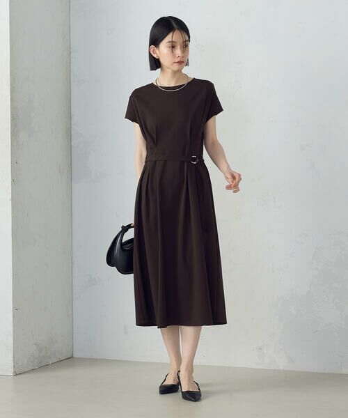 COMME CA ISM / コムサイズム ドレス | 【接触冷感・防汚機能】ベルト付　フレンチスリーブ　タック　ワンピース　 | 詳細13