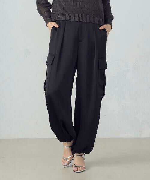 COMME CA ISM / コムサイズム カーゴパンツ | ポリエステルマットサテン カーゴパンツ(ブラック)
