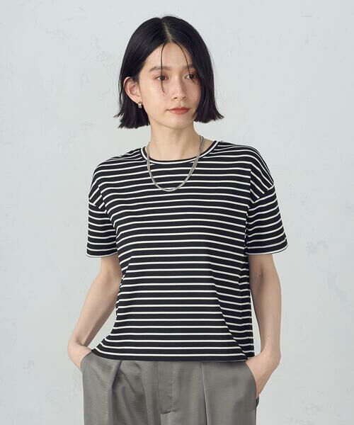 セール】 ボックスシルエット クロップ丈ボーダーTシャツ