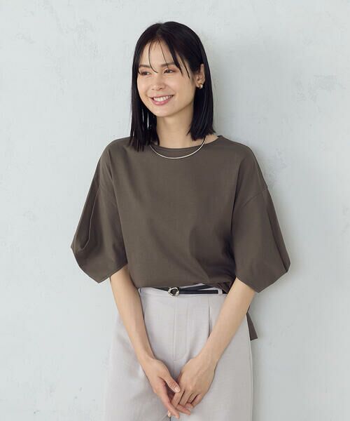 COMME CA ISM / コムサイズム カットソー | タックスリーブ カットソー(カーキ)