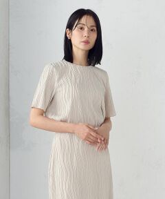 COMME CA ISM / コムサイズム カットソー | クルーネック　ストレッチプリーツカットソー / セットアップ対応