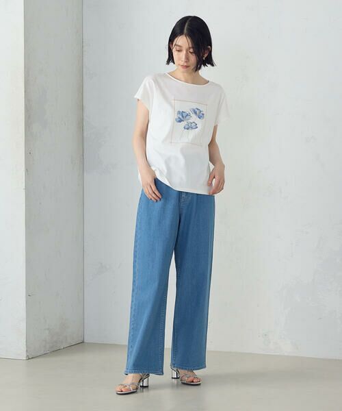 COMME CA ISM / コムサイズム Tシャツ | 水彩タッチ　花プリントＴシャツ | 詳細1