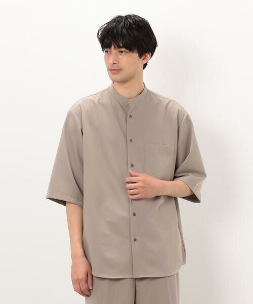 COMME CA ISM/コムサイズム 【セットアップ対応】ウールライク 五分袖 バンドカラーシャツ ベージュ L COMME CA ISM/コムサイズム 【セットアップ対応】ウールライク 五分袖 バンドカラーシャツ ベージュ L