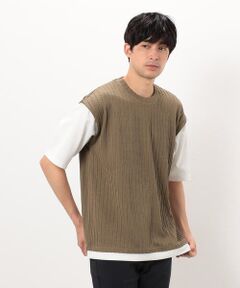 COMME CA ISM / コムサイズム Tシャツ | ケーブル柄 ベスト フェイクレイヤードＴシャツ